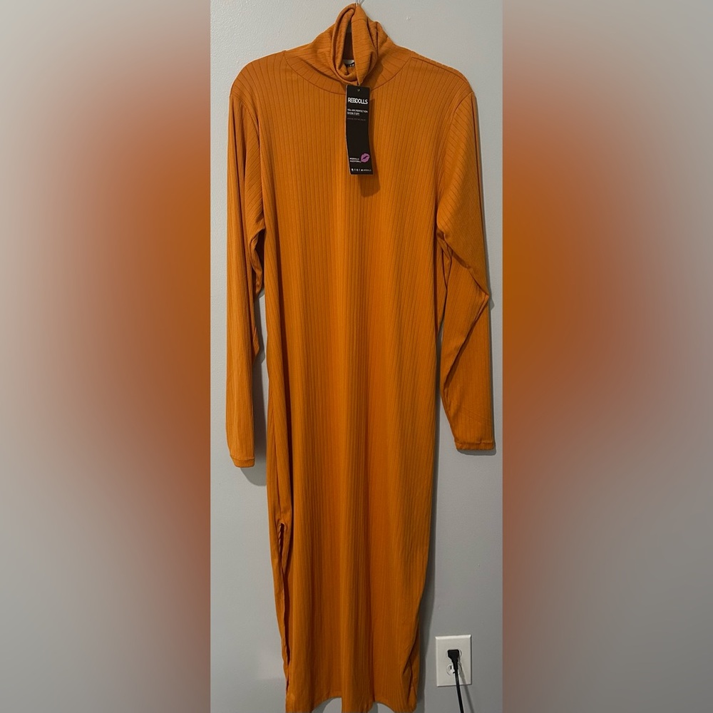 Rebdolls Had Me At Hello Mustard Ribbed Turtleneck Bodycon Midi Dress Sz 5X